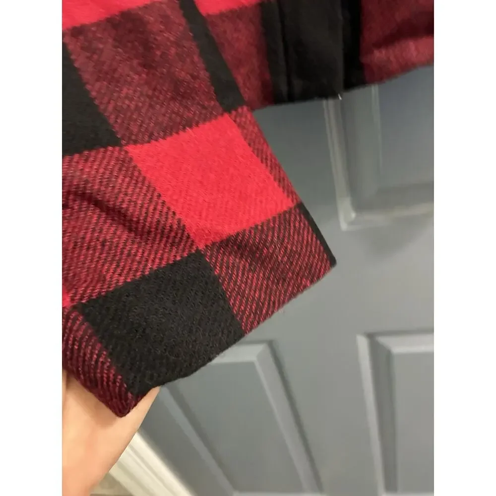 Vintage Talbots Buffalo Plaid Jacket Faux Fur Collar Italian Wool Zip Up Size 20